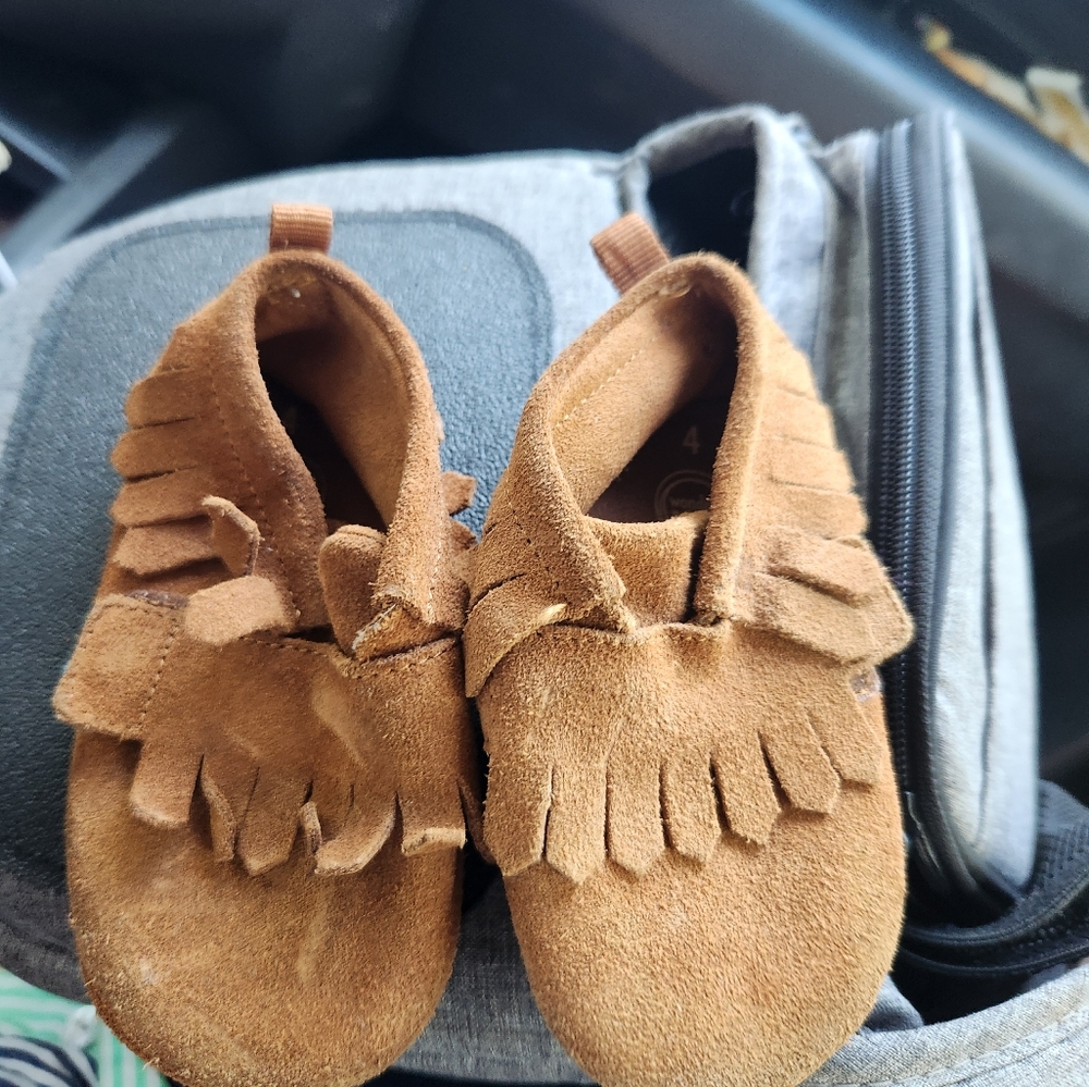 Wonder Nation Brown Leather Moccasins Infant Size 4